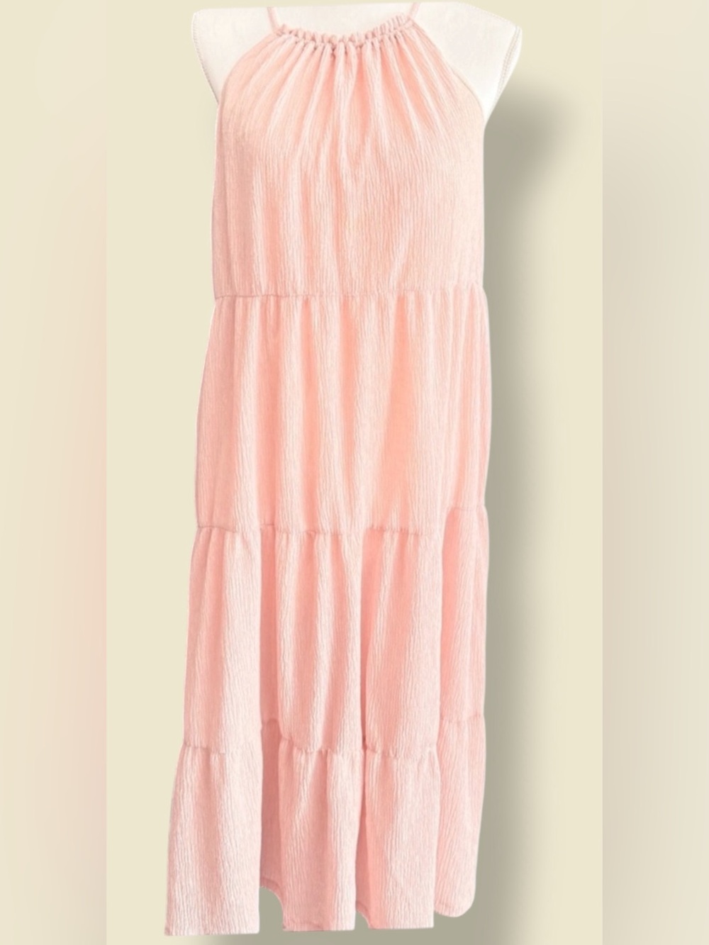 Express Midi Tierd Blush~Peach Color Dress with a Halter Neckline